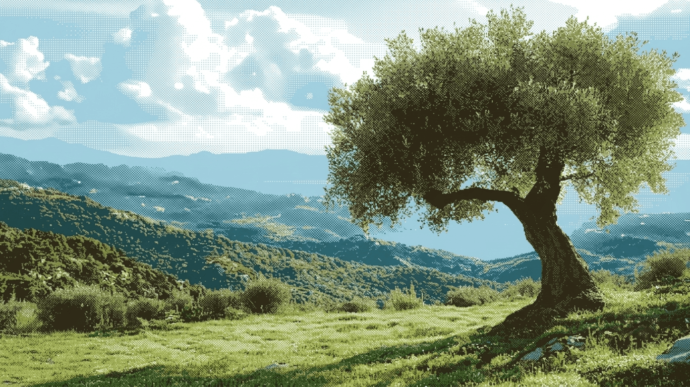 Paisaje mediterráneo con un olivo